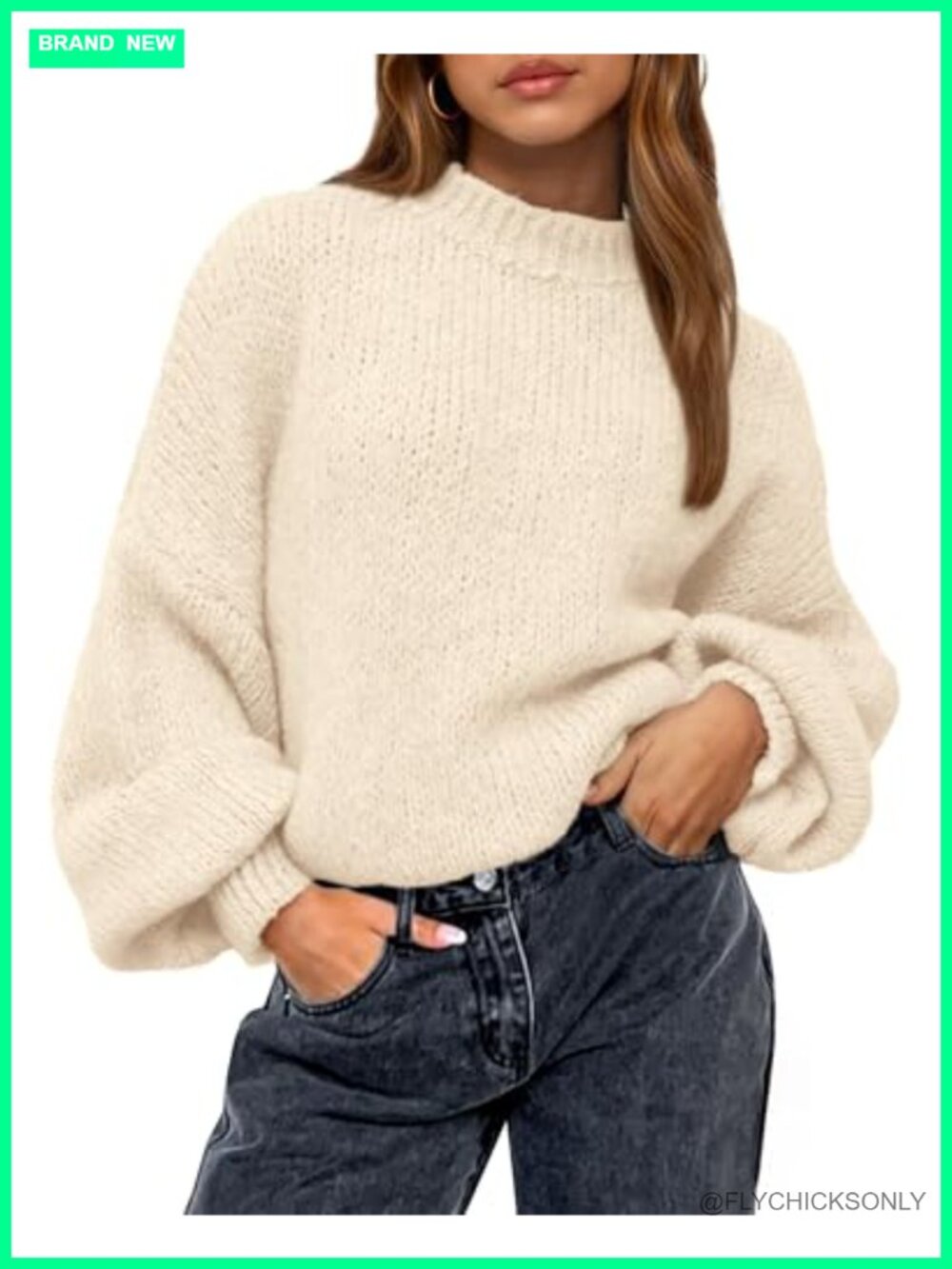 Oversized Crewneck Pullover Sweater Long Sleeve Ribbed Knit Loose Fit